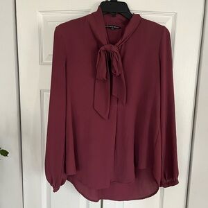 Harlowe and Graham burgundy tie front blouse